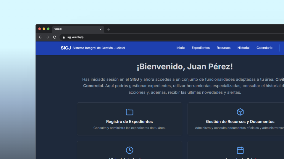 Captura del proyecto SIGJ | Gestión Judicial
